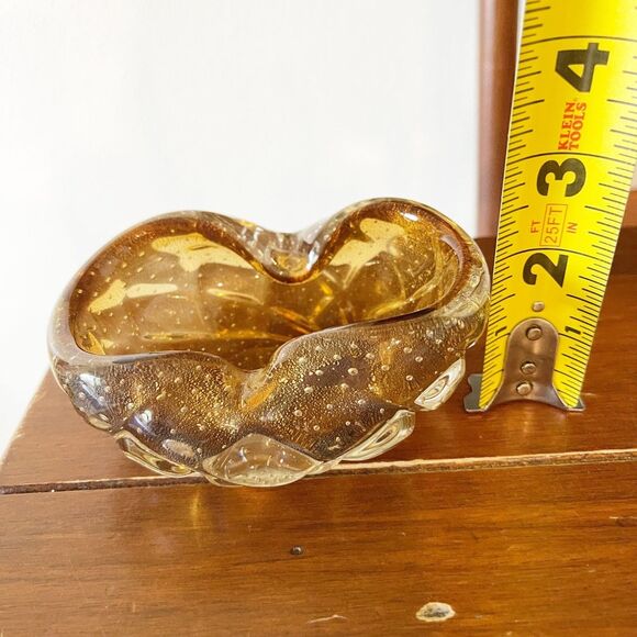 VTG Murano Amber Bowl Hand Mouth Blown Glass Laid in Bubbles Ashtray Dish Heavy - Picture 11 of 11